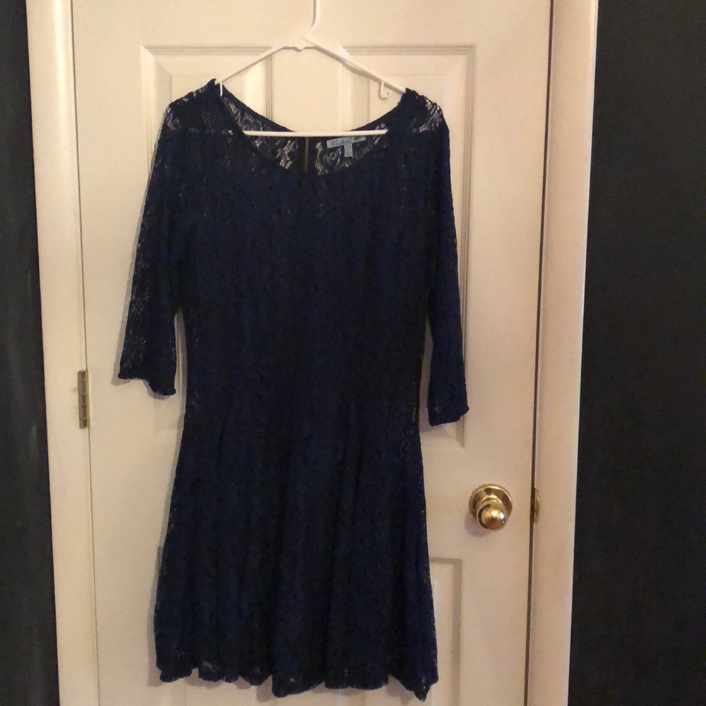Long Lace Sleeve Fishbowl Dress Navy Blue